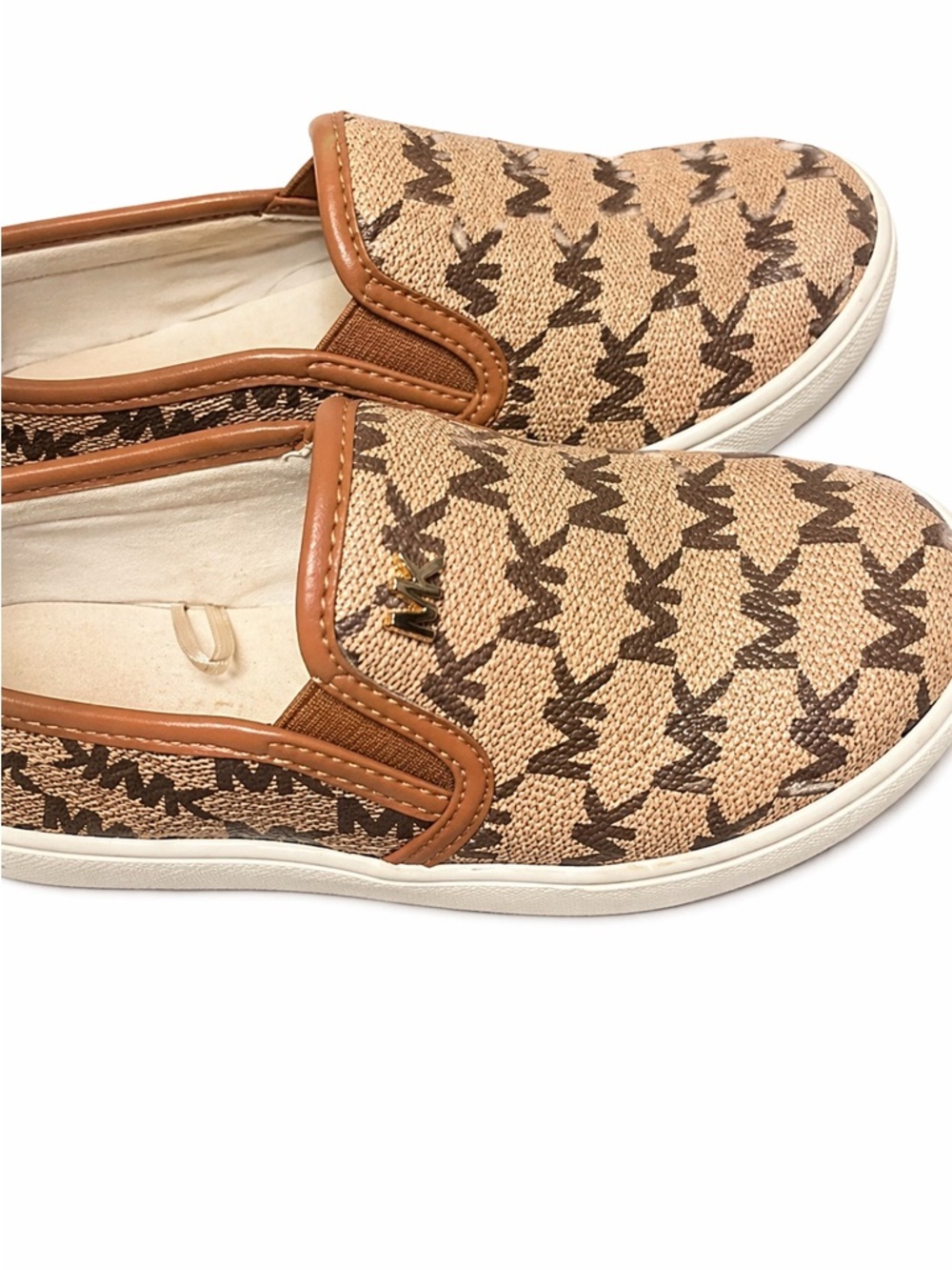 Michael Kors Beige and Brown MK Monogram Slip-On Sneakers - Picture 3 of 3